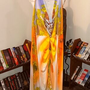 Earth tone dress with extended wing sleeves